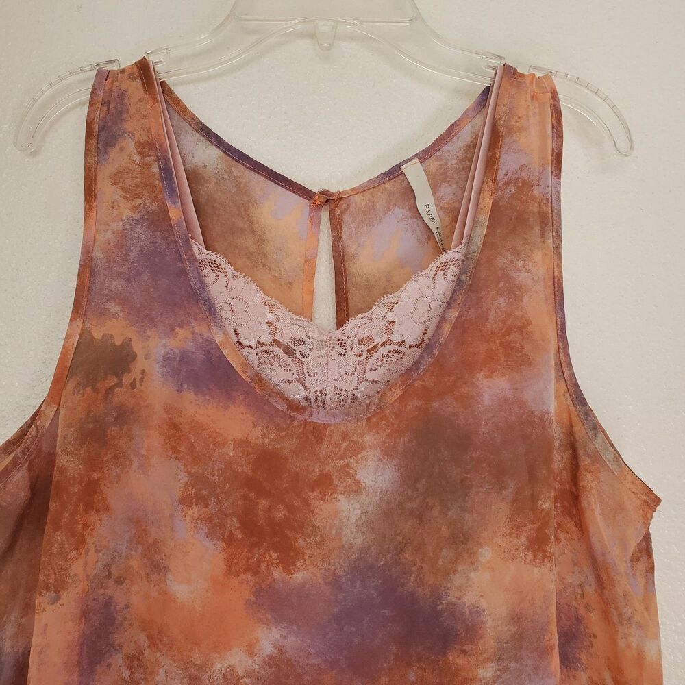 Paper Crane Chiffon Top With Cynthia Rowley Tank Womens M Orange Pink Lace - Picture 2 of 15